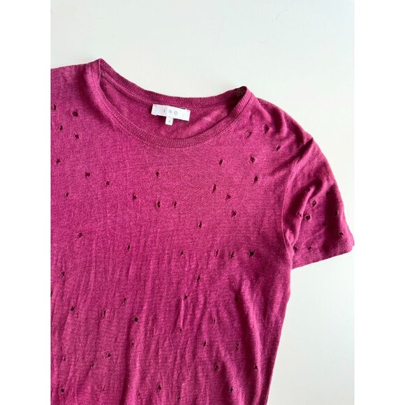IRO Clay Burgundy 100% Linen Jersey Distressed Holes Crew Neck T-Shirt, Size S - Picture 9 of 13